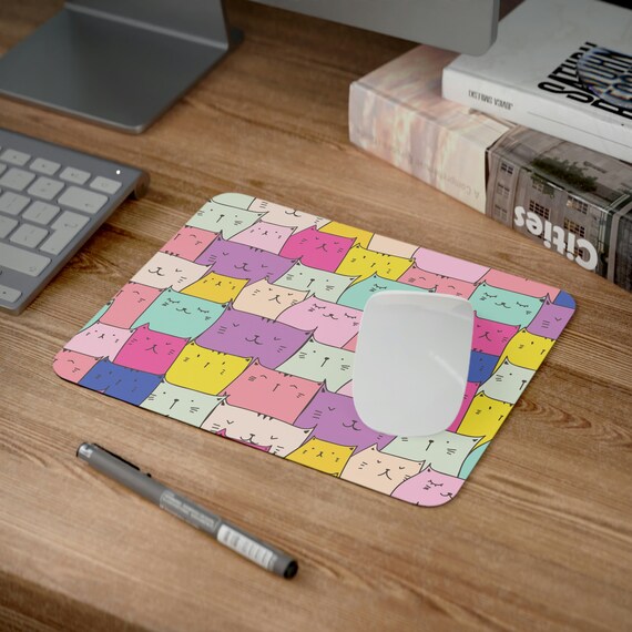 Cat Lover Mouse Pad, Colorful Kitty Pattern, Desk Decor