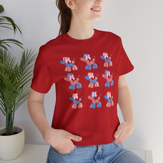 Unisex Jersey T-Shirt 4th July coquette Balloon dog T-shirt Fourth of July American gift for her Gift for him.