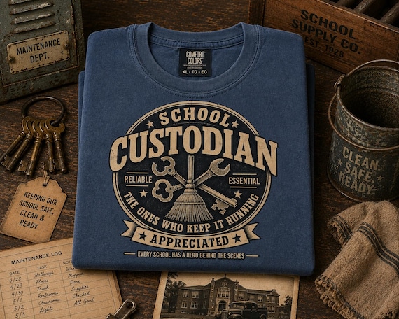 School Custodian Shirt, Vintage Custodian Appreciation Tee, School Maintenance Staff Gift, Janitor Workwear T-Shirt.