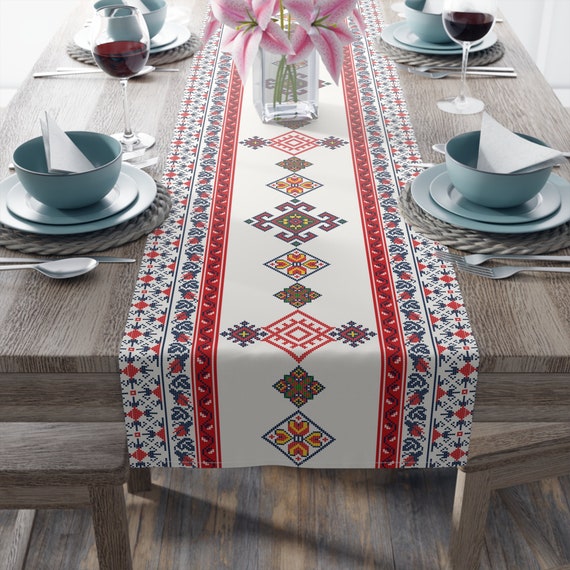 Palestine Tatreez printed henna wedding Table Runner henna party décor, home décor gift, wedding décor Table Runner Gift Ramadan Eid Décor