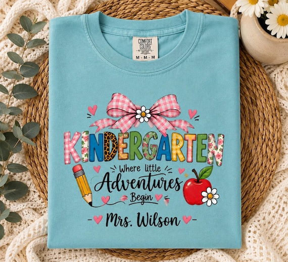 Personalized Kindergarten Teacher Shirt, Custom Teacher Name Tee, Kindergarten Shirt, Back to School Teacher Gift, Cute Teacher T-Shirt.