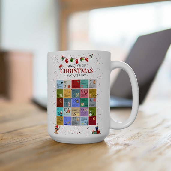 Christmas Bucket List Ceramic Mug - Festive Xmas Gift 15oz