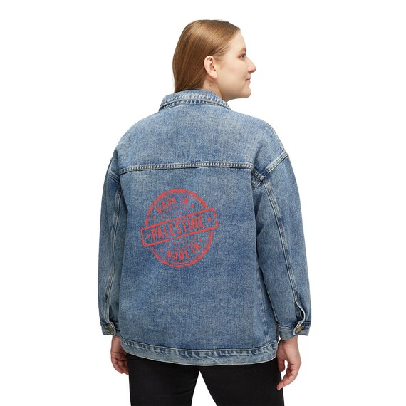 Made in Palestine Women's Custom Denim Jean Jacket.