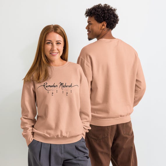 Ramadan Mubarak Unisex Garment-Dyed Fleece Crewneck Sweatshirt | Soft Cozy Islamic Top