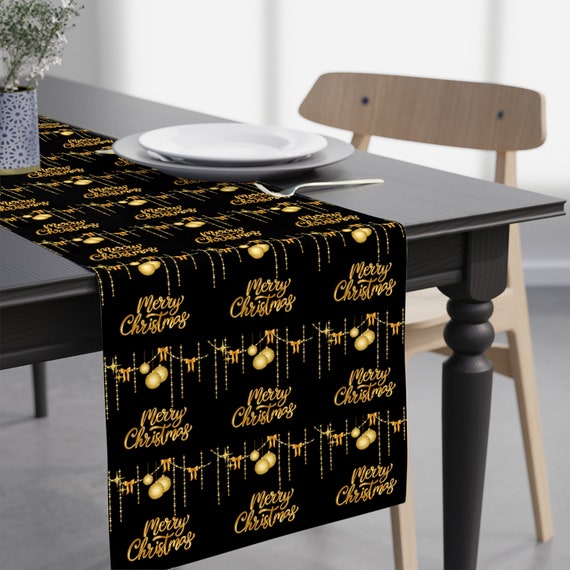 Christmas Black and gold Table Runner Gift Festive Table runner Home Decor Gift.
