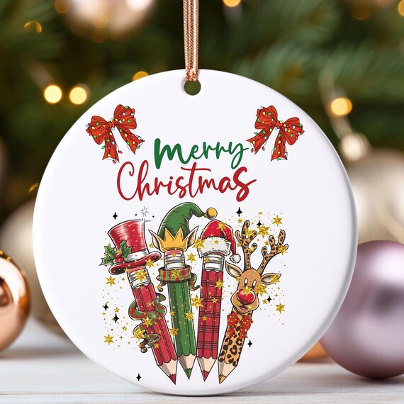 Ceramic ornament “Heart Shaped Teacher Ornament, Merry Christmas Gift, Holiday Appreciation Keepsake, Ceramic School Ornament Decoration”