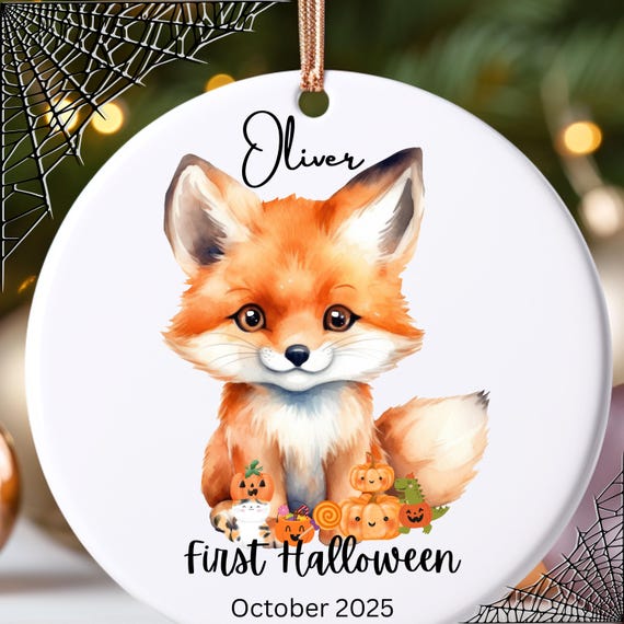 Personalised Baby’s First Halloween Decoration – Baby Fox Bauble, First Halloween Ornament, Baby Keepsake Bauble Gift