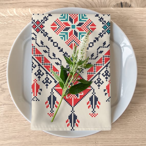Palestinian Tatreez  Embroidery Printed Napkins Table décor Ramadan Eid Home Décor Gift Islamic Bride Gift.