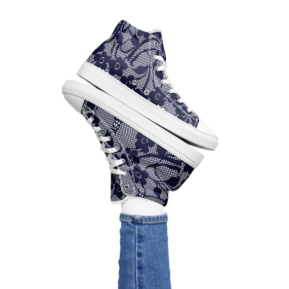 Vintage floral printed Lace Women’s high top canvas shoes Gift.