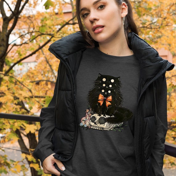 Halloween Coquette Spooky Cat Unisex Long Sleeve Tee