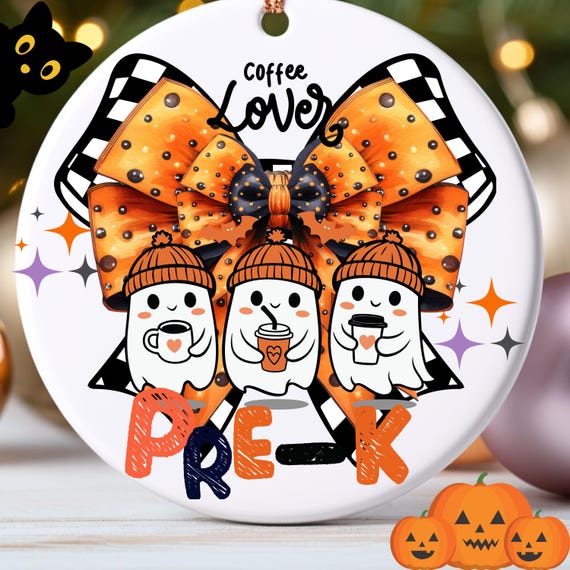 Ceramic ornament Cute Halloween Ghost Ornament, Pre-K Teacher Gift, Ceramic Classroom Decoration, Spooky Cute Preschool Keepsake