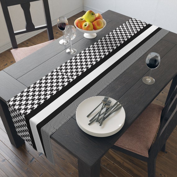 Palestinian Black and White Kuffiyah Printed Table Runner (Cotton, Poly) Home décor Ramadan Eid Home décor.