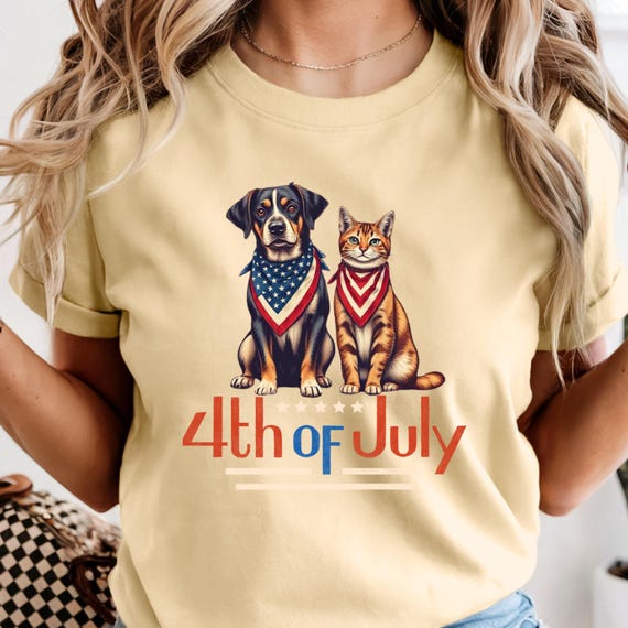 Custom 4th of July Comfort Colours Shirt – Personalized Dog & Cat Tee, Patriotic Pet Lover Gift