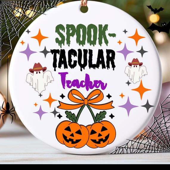 Spooky Teacher Halloween Ornament – Ghost Pumpkin Heart Decoration – Classroom Gift, Cute Fall Decor”