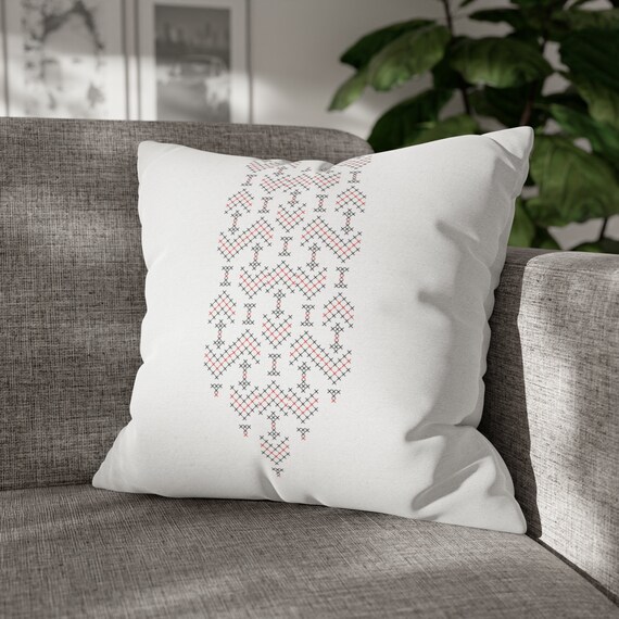 Palestinian Tatreez Embroidery Printed Spun Polyester Square Pillow Case Ramadan Home Décor. Spun Polyester Square Pillow Case