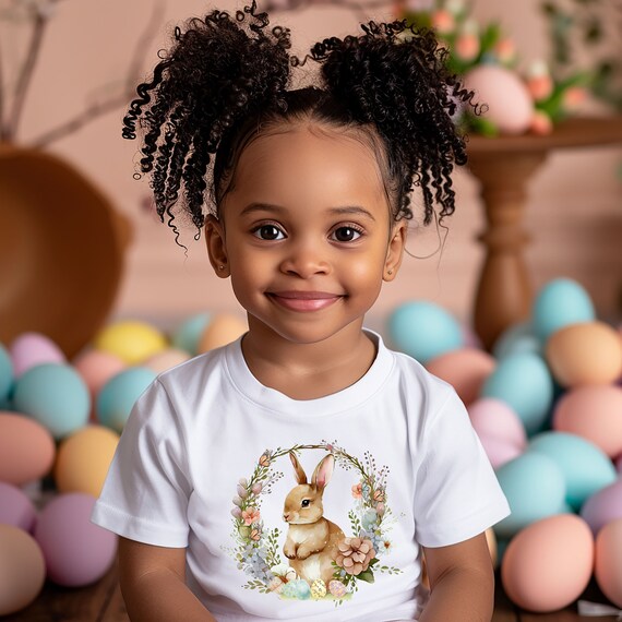 Personalized Kids Easter T-shirt Wildflowers Bunnies, Retro Watercooler Bunny Art Design, Heavy Cotton, Easter egg Hunt  Spring Summer shirt