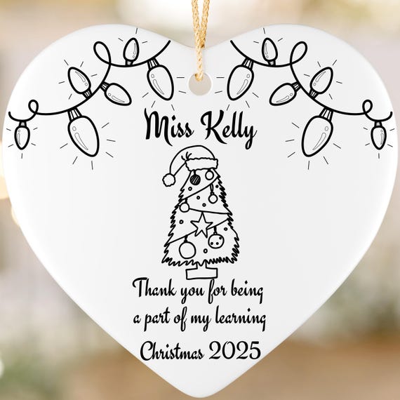 Ceramic Ornament, Personalized Teacher Christmas Gift - Custom Name Holiday Decor, Appreciation Keepsake, Festive Classroom Home Décor,