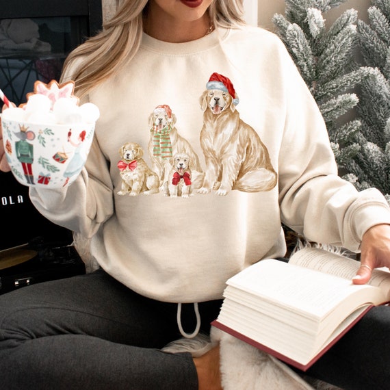 Golden Retriever Family Christmas Sweatshirt, Holiday Dog Lover Gift, Cute Winter Crewneck Jumper, Pet Owner Apparel, Festive Animal
