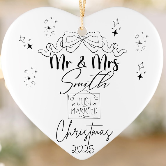 Ceramic Ornament, Personalized Christmas Ornament, Mr & Mrs Ornament, Holiday Keepsake, Newlywed Gift, Newlywed Décor, Christmas Gift,