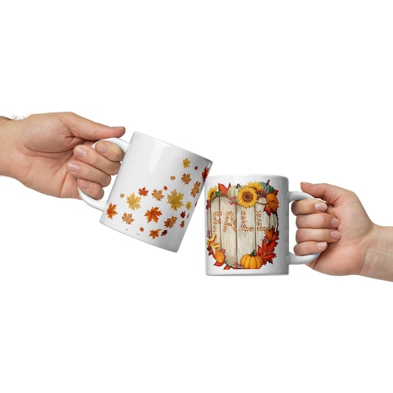 Fall Vibes Coffee Tea Mug Design 11oz & 15oz, Autumn Mug Template For Sublimation, Coffee Lover Gift White glossy mug