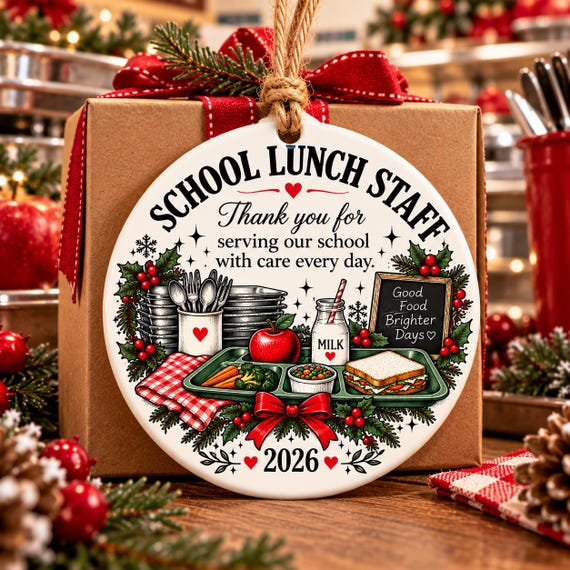 School Lunch Staff Christmas Ornament, 2026 Ceramic Keepsake, Thank You Gift