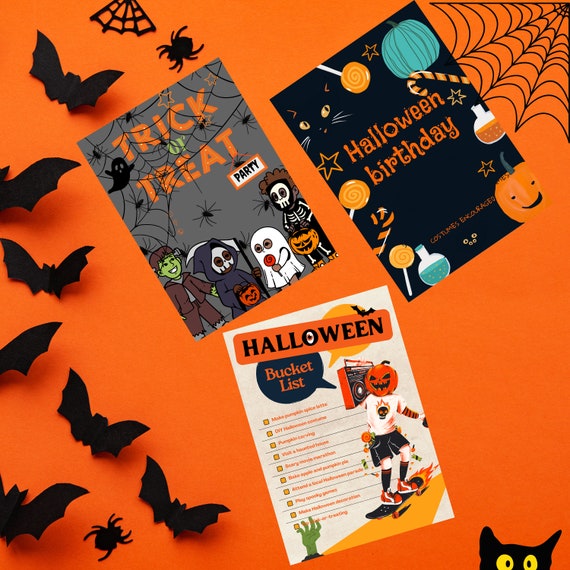 Three Downloadable Halloween Invitation, Halloween Party Invitation, Halloween Birthday Invitation, Halloween Costume Party Invitation.