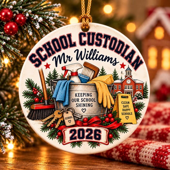 Personalised School Custodian Christmas Ornament 2026, Custom Name Caretaker Gift, Janitor Appreciation Keepsake, School Staff Gift