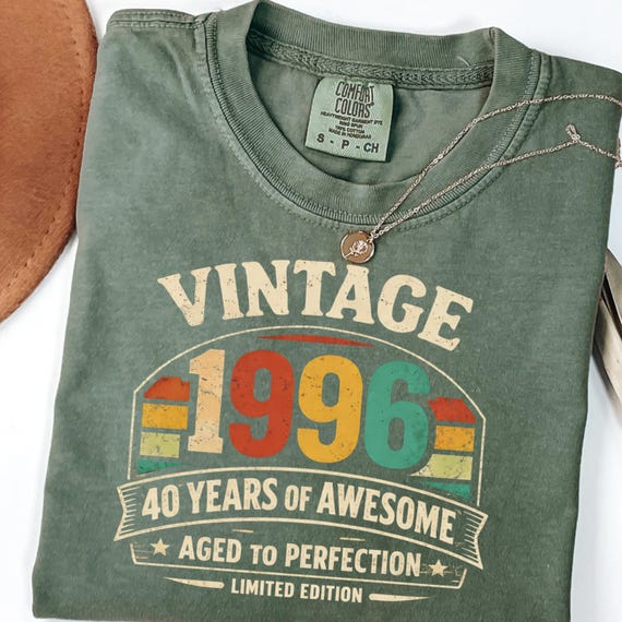 Vintage 1996 Aged to Perfection Shirt, 40th Birthday Gift, 1996 Birthday Shirt, Born in 1996, Limited Edition 40 Years Old