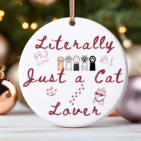Ceramic Cat Lover Ornament, Holiday Decor, Pet Gift, Christmas Ornament, Cat Decor, Unique Gift for Cat Owners
