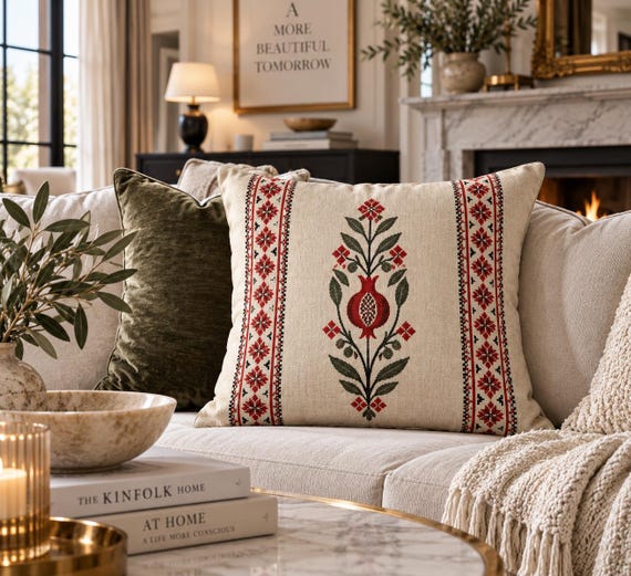 Pomegranate Folk Art Pillowcase | Square Pillowcase