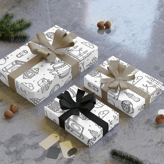 Hand-Drawn Ramadan Icons Wrapping Paper Roll | Eid Gift Wrap, Mosque Lantern Pattern