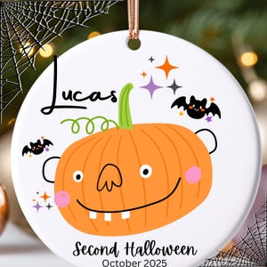Personalized Baby&#39;s First Halloween Ornament: Pumpkin Keepsake Bauble