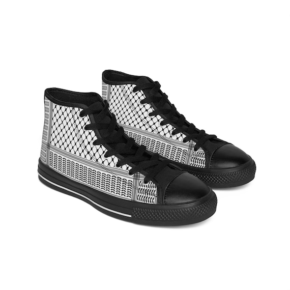 Palestinian Kifiyeeh Printed Men's High Top Sneakers - Streetwear Fashion, Classic Shoes, Ethnic Design, Middle Eastern Style, Comfortable