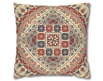 Palestinian Tatreez embroidery printed Spun Polyester Square Pillow Case Ramadan Home Décor.
