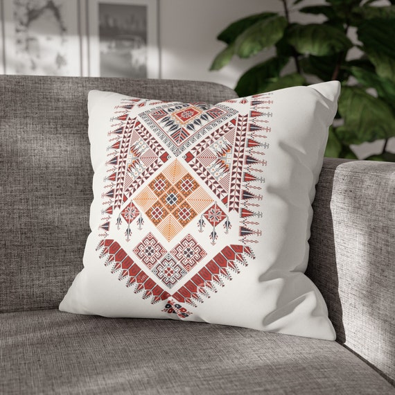 Palestinian Tatreez embroidery printed Pillow Case Ramadan Home Décor. Faux-Suede Square Pillowcase.