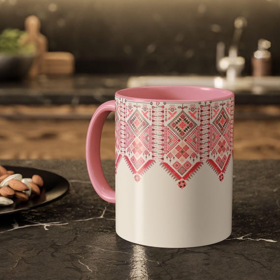 Palestinian Tatreez Mug: Personalized Ramadan Gift, Colorful 11oz Coffee Cup, Arabic Coffee Mug, Handmade Ethnic Mug, Middle Eastern Kitchen