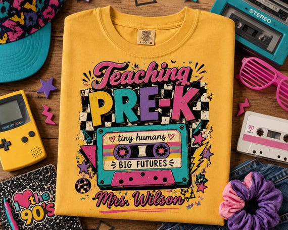 Retro Pre-K Teacher Shirt, Personalized Teacher Tee, 90s Cassette Teacher Shirt, Pre-K Teacher Gift, Back to School T-Shirt
