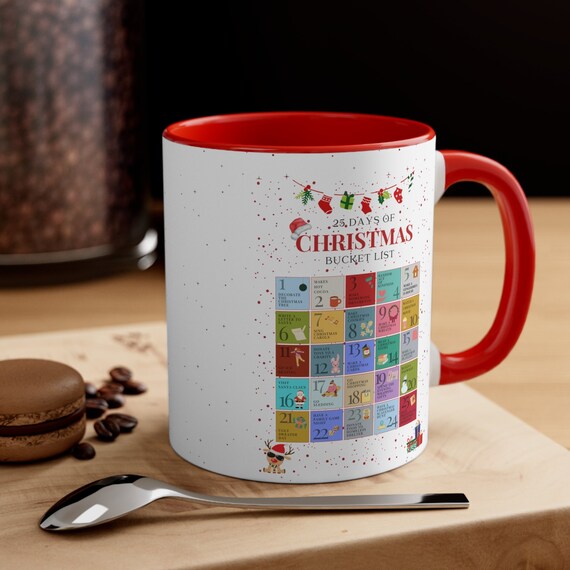 Christmas Festive Mug gift Xmas bucket list Ceramic Mug 15oz Gift Mum Gift Dad gift gift for her gift for him Accent Coffee Mug, 11oz Gift.
