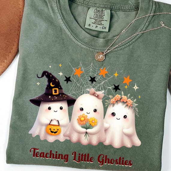 Teacher Halloween Shirt •Teaching My Little Ghosties • Cute Spooky Teacher Tee • Kindergarten Pre-K Teacher Fall Shirt •