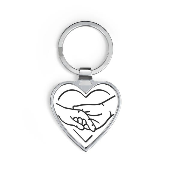 Holding Hands Line Art Heart Keychain | Couple Illustration