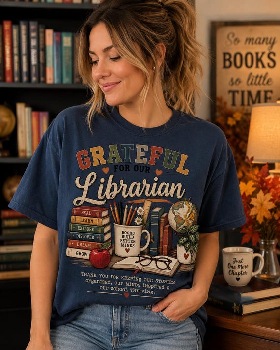 Grateful Librarian T-Shirt, School Librarian Shirt, Library Staff Appreciation Gift, Book Lover Tee, Librarian Gift