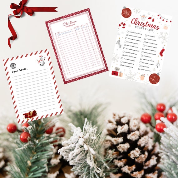 Three Christmas Digital Downloadable Christmas Bucket List Christmas Shopping List Santa Letter