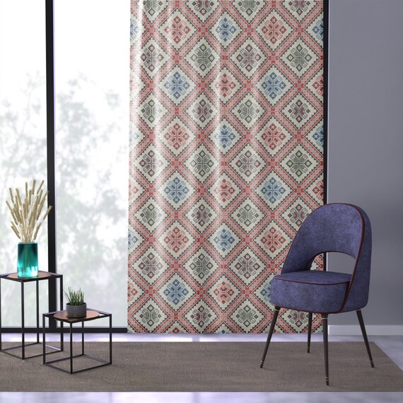 Window Curtain Full printed Palestine Tatreez Window Curtains 1 Piece, blackout henna decorations bedroom curtain. Window Curtain