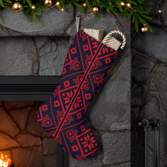 Festive Christmas Stocking, Cozy Holiday Decor, Handcrafted Gift Holder, Personalized Stocking for Santa, Perfect for Kids and Adults