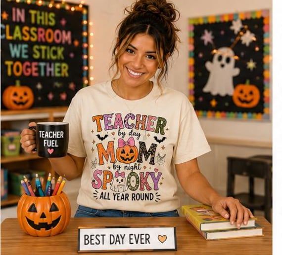 Teacher by Day Mom by Night Spooky All Year Round Shirt |Cute Halloween Teacher Shirt | Ghost Pumpkin Tee | Mom Life Shirt