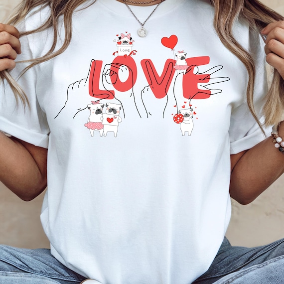 LOVE Balloon Hands Heart Kittens Illustration T-Shirt | British Sign Language, Dog Lovers