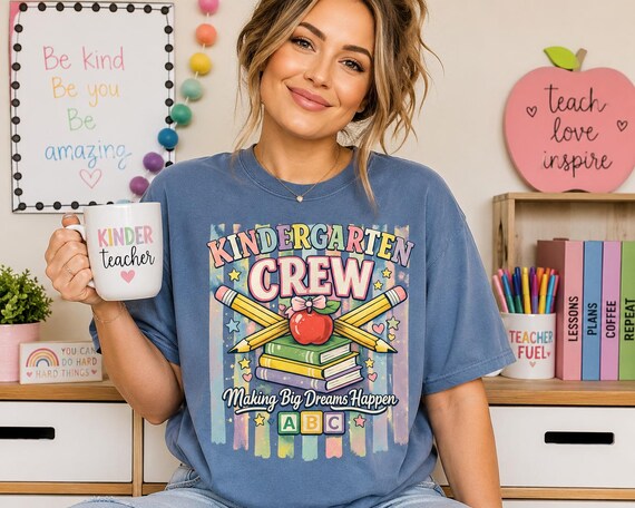 Kindergarten Crew Shirt | Teacher Apple Books Pencils ABC Tee | Back to School Teacher Shirt | Kindergarten Teacher Gift