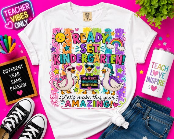 Ready Set Kindergarten colorful back-to-school T-Shirt | kids school shirt Teacher shirt