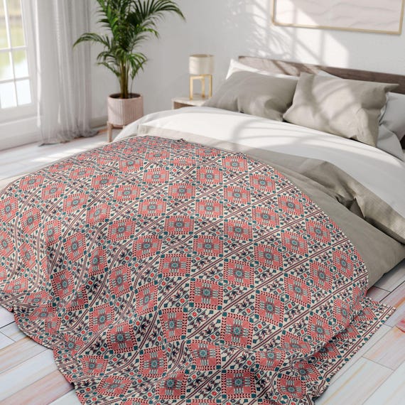 Fleece Blanket, Middle East Printed Design Winter Home Decor Christmas Gift, Vintage Throw, Holiday Bedding, Cozy Wrap, Unique Bedroom