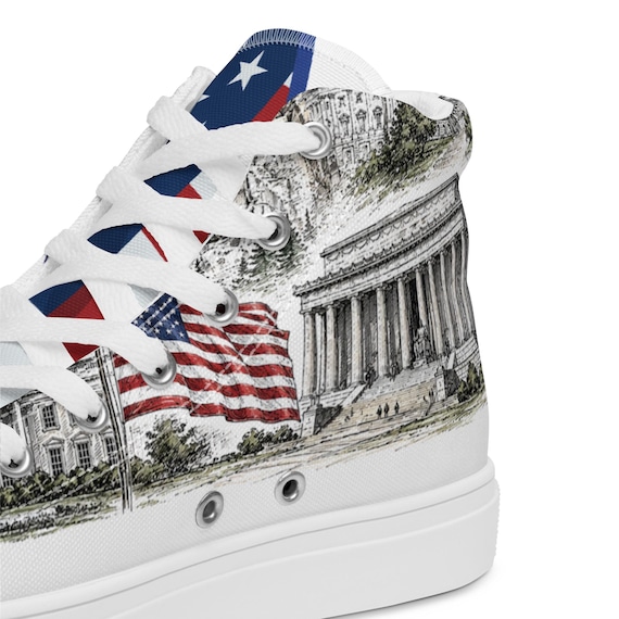 America 250 High Top Canvas Shoes | Men's Patriotic Sneakers | 4th of July Shoes | Red White Blue Footwear | USA 250th Anniversary
